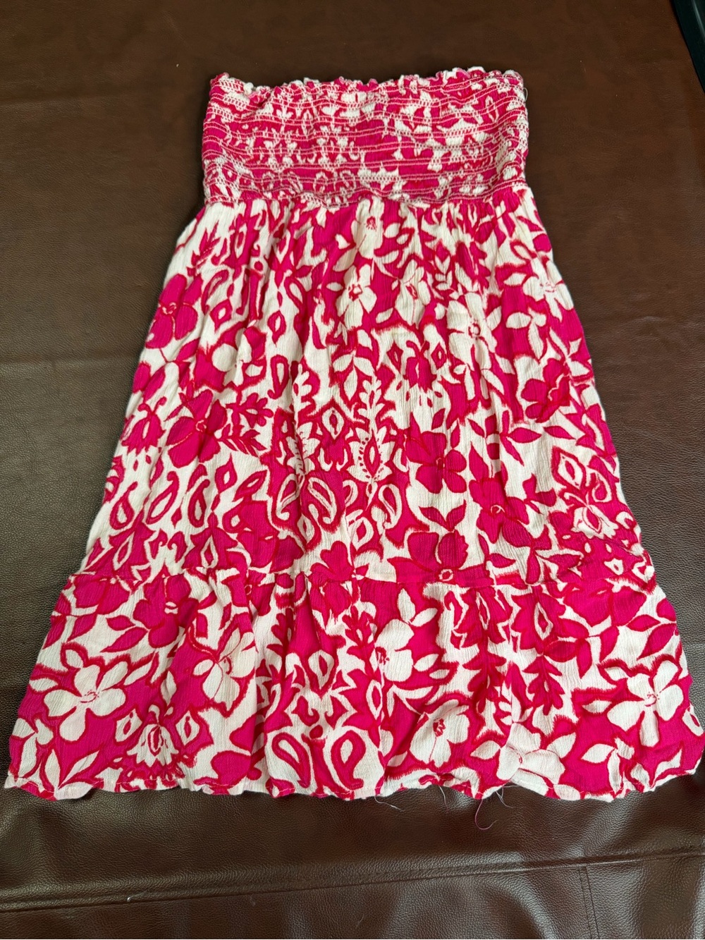 Women's Pink Floral Smocked Waist Skirt/ dress
